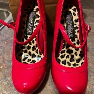 Women’s red high heel Mary janes